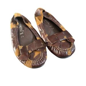 Via Venetto Brown Leather Bow Ballet Flats Size 7